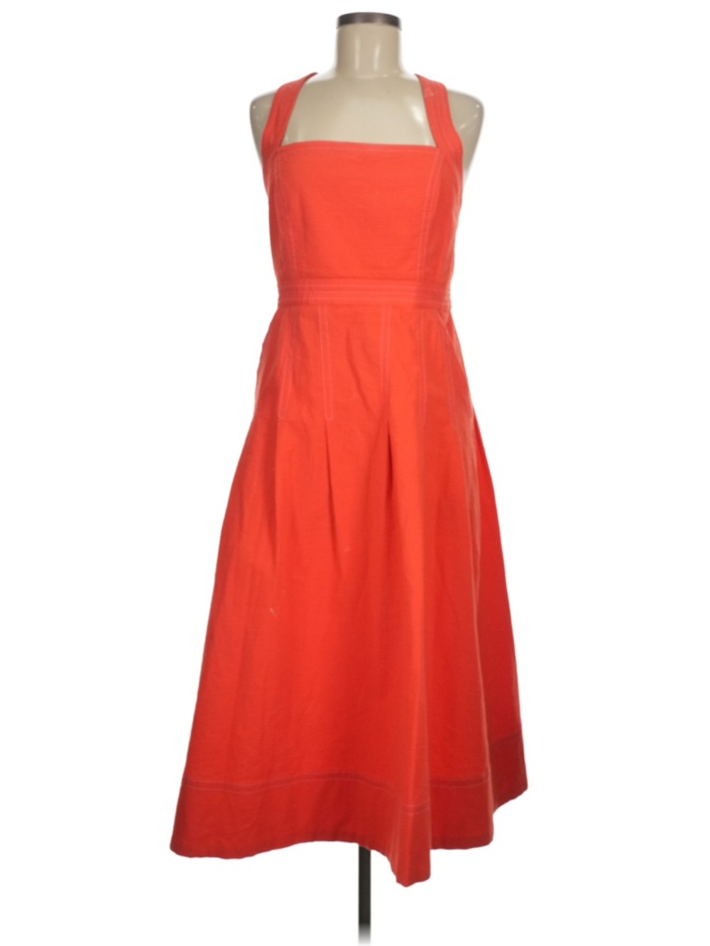 Maeve Bright Coral Midi Dress with Square Neck Straps